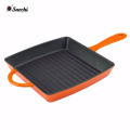 Gusseisen Braten Grill Pan / Skillet Square Mit Orange Farbe